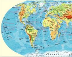 Large world map with countries in full screen Close-up world map in Russian